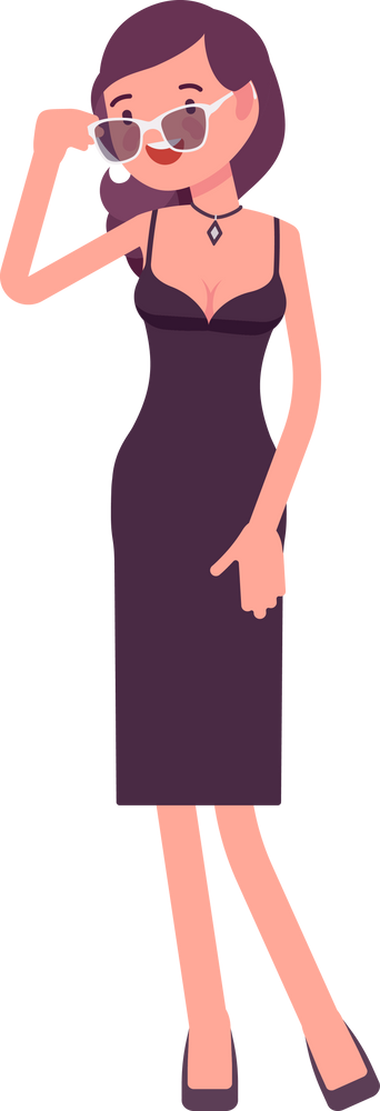 Beautiful elegant woman posing, short black cocktail party dress